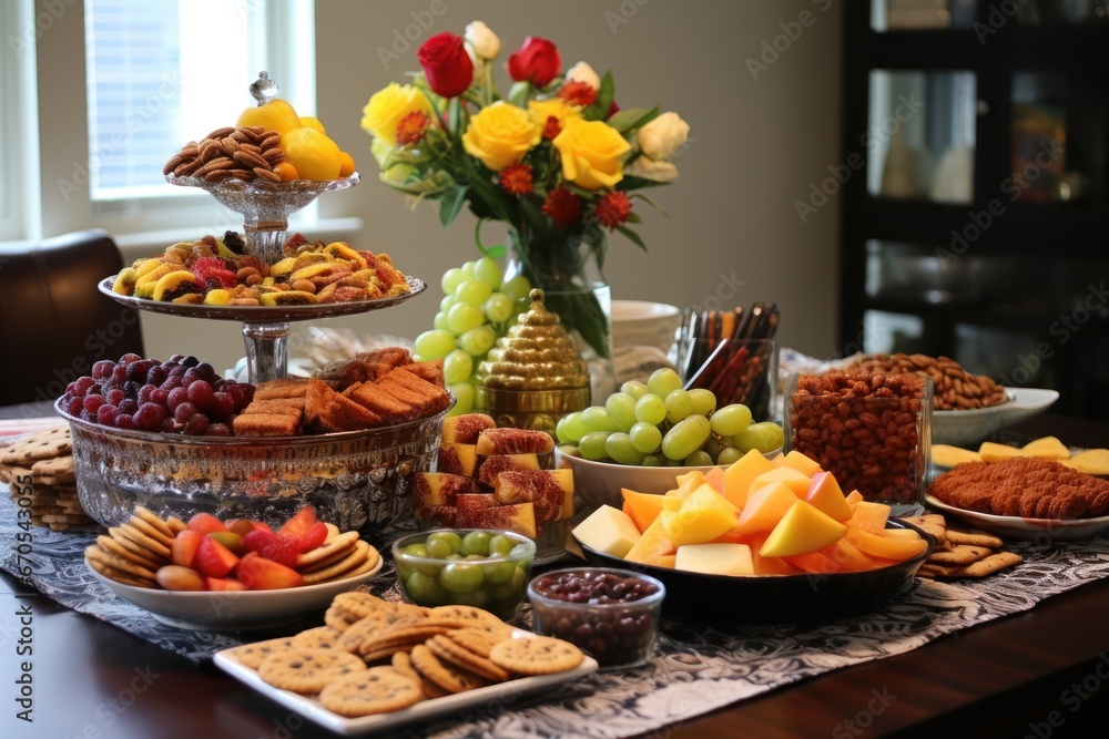 A table laden with gifts and treats for an Eid celebration after Ramadan.