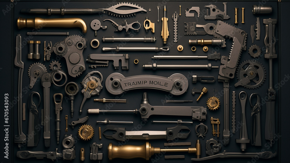Fototapeta premium Top View Mechanical Tools Arrangement Generative AI