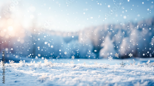 Beautiful festive winter background, shiny snowflakes, snow-white falling sparkling snow, out of focus © ximich_natali