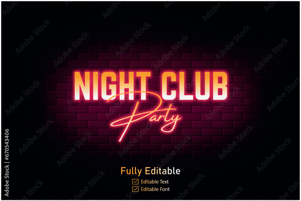Vector neon effect logo for neon text effect and neon light night party and night club editable text effect Vector neon effect logo for neon text effect and neon light night party and night club editable text effect