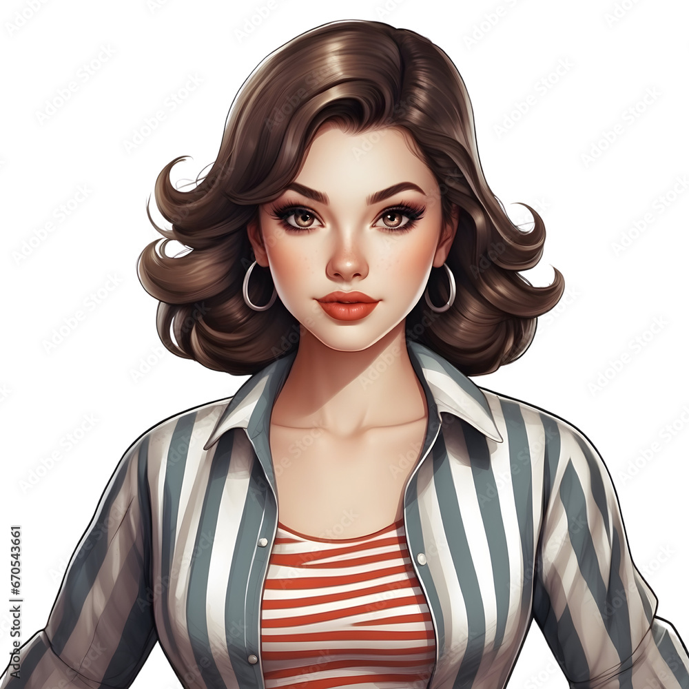 Cartoon girl portrait. girl wear retro style clothes. Cartoon girl portrait. girl wear retro style clothes.