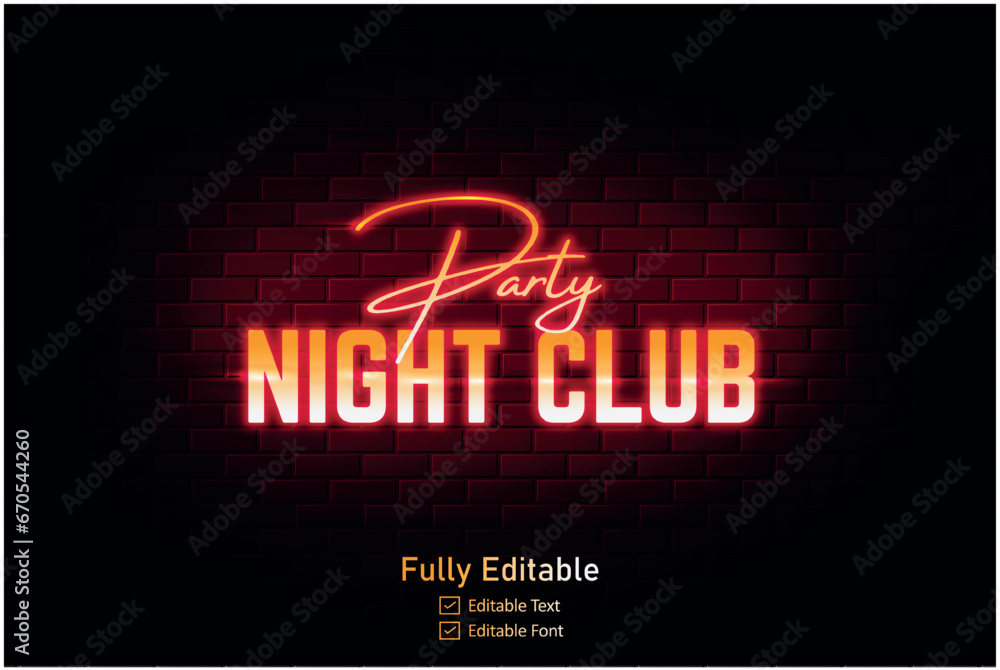 Vector neon effect logo for neon text effect and neon light night party and night club editable text effect Vector neon effect logo for neon text effect and neon light night party and night club editable text effect