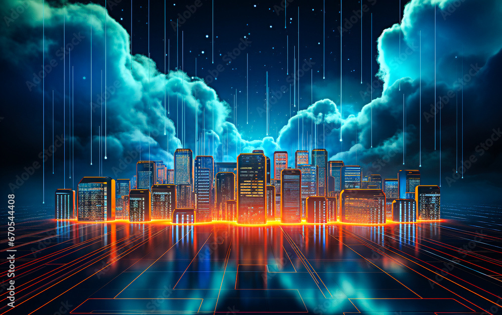 Obraz premium Visualisation du stockage des données dans le cloud