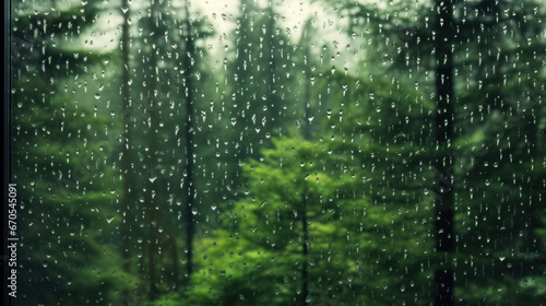 Rain on glass background high resolution , background forest © KhWutthiphong