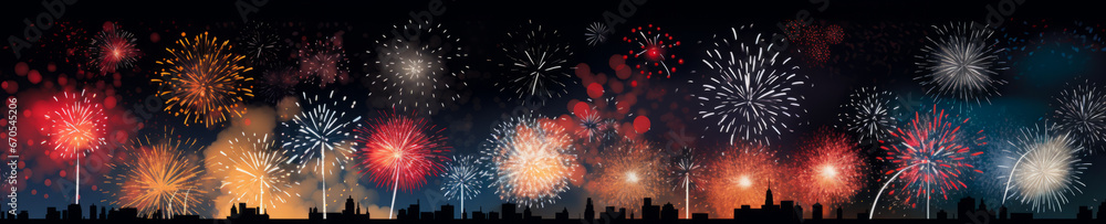 Fireworks banner, celebration, new year eve, colorful, panorama, panoramic