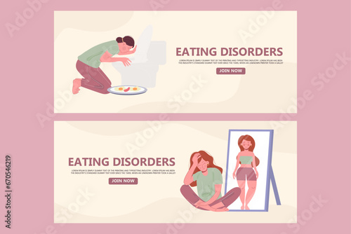 Bulimia eating disorder banner template set