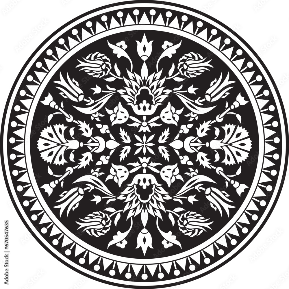 Vector black monochrome round turkish ornament. Ottoman circle, ring, frame. Vector black monochrome round turkish ornament. Ottoman circle, ring, frame.