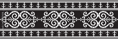 Vector monochrome black seamless Yakut ornament. Endless border, frame of the northern peoples of the Far East.