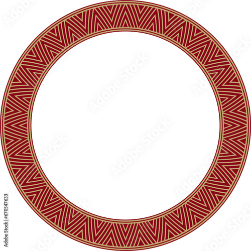 Vector golden and red round Yakut ornament. Endless circle, border, frame of the northern peoples of the Far East.