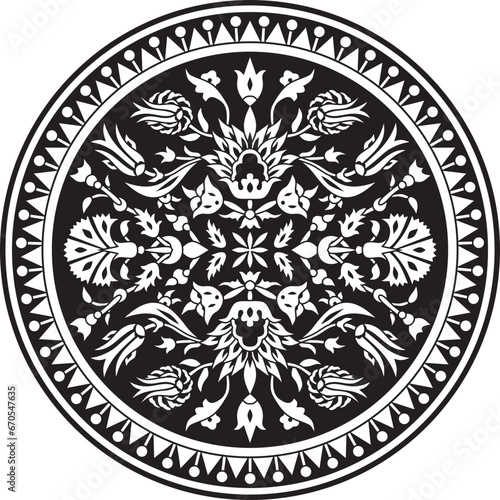 Vector black monochrome round turkish ornament. Ottoman circle, ring, frame.