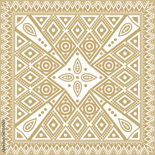 Vector golden square national Indian patterns. National ethnic ornaments, borders, frames. colored decorations of the peoples of South America, Maya, Inca, Aztecs.