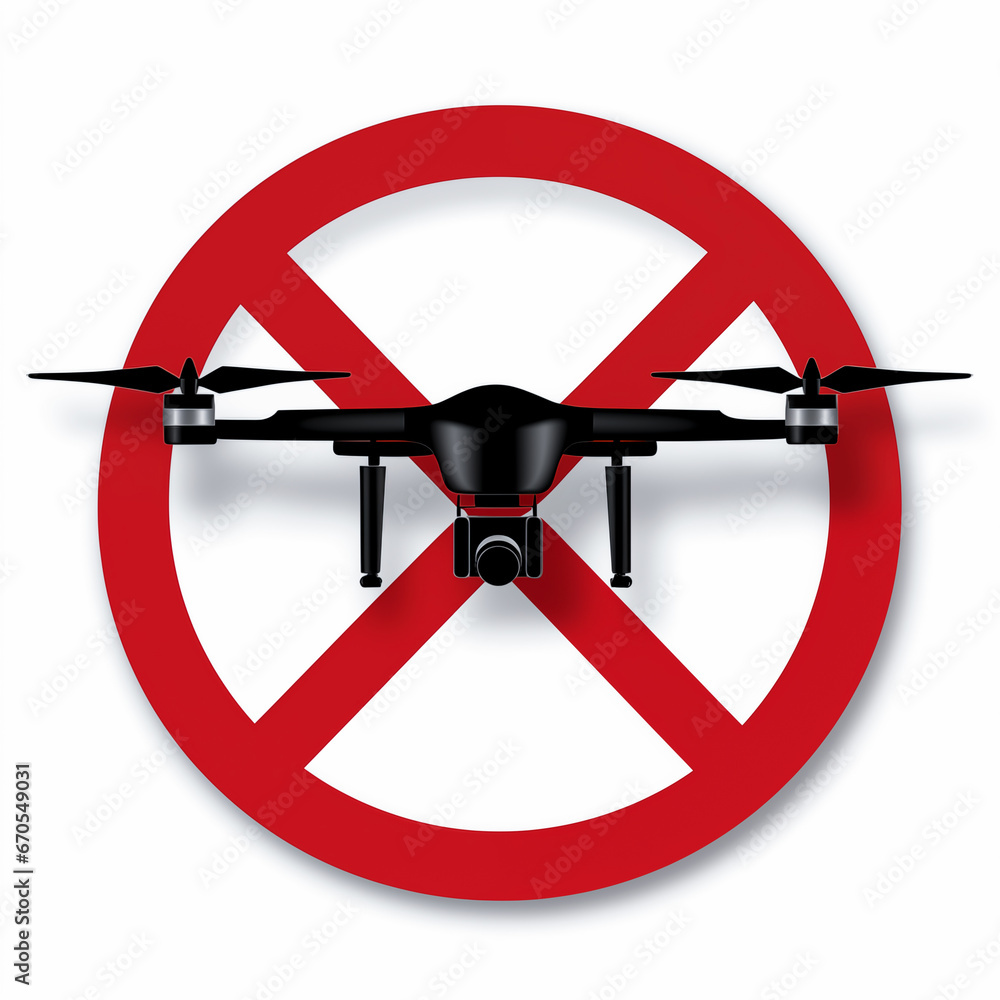 Drone forbidden or No drones allowed sign, isolated on white background