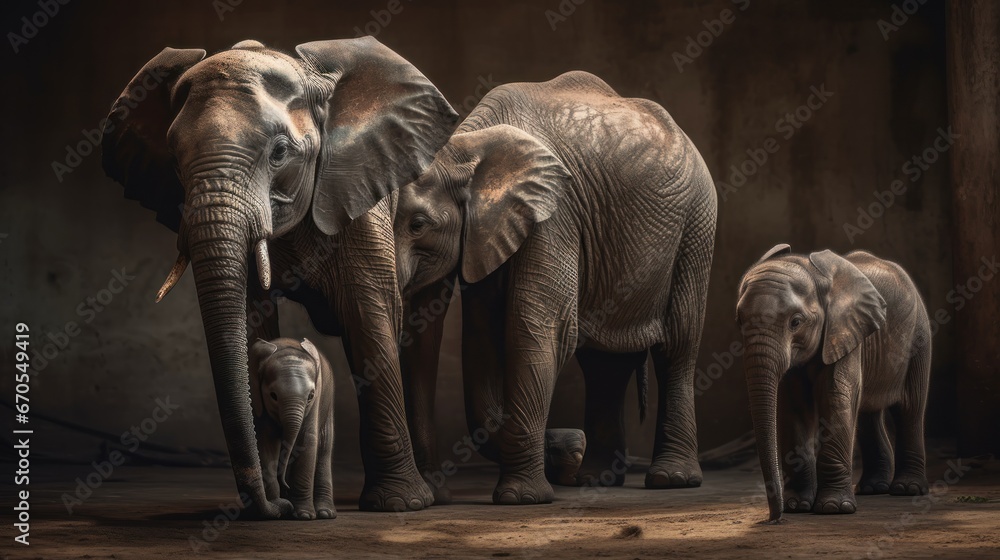 Elephants in the zoo. Wildlife Concept With Copy Space