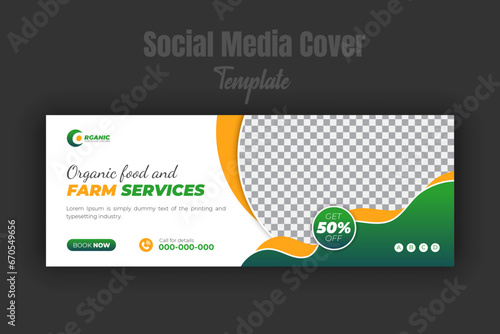 Agriculture and farming service social media cover or post and web banner design template with geometric green gradient color shapes
