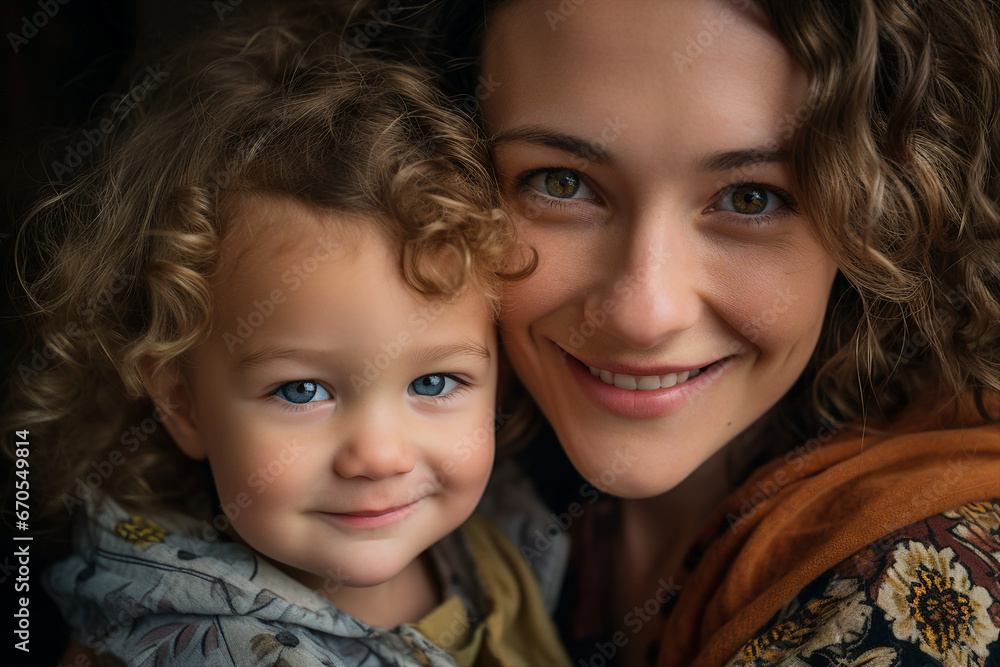 Generative Ai image of beautiful young mom with little sweet baby Generative Ai image of beautiful young mom with little sweet baby