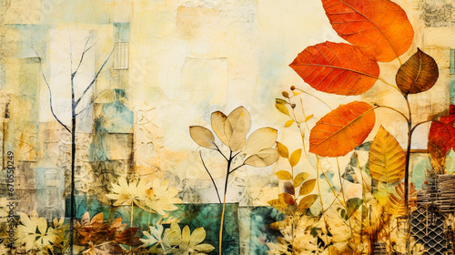 Collage d'automne avec feuilles sur papier texturé