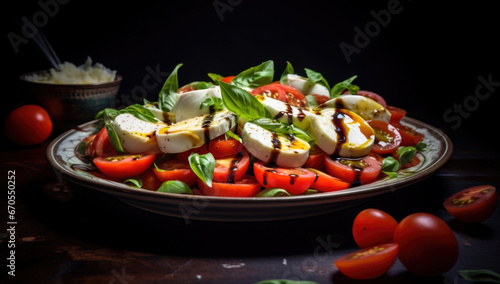 Salad Caprese with tomato, mozzarella and basil.