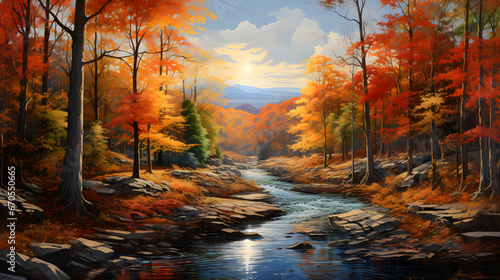 Fall under the spell of an epic autumn with this stunning banner, featuring a forest bathed in warm, golden hues of leaves. The highly detailed image captures the essence of the season's beauty.