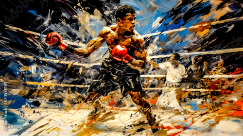 Boxing Champions Fight for Championship in Boxing Ring Acrylic Graphic Illustration Wallpaper Digital Art Poster Background Cover Painting