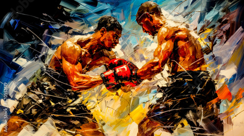 Boxing Champions Fight for Championship in Boxing Ring Acrylic Graphic Illustration Wallpaper Digital Art Poster Background Cover Painting
