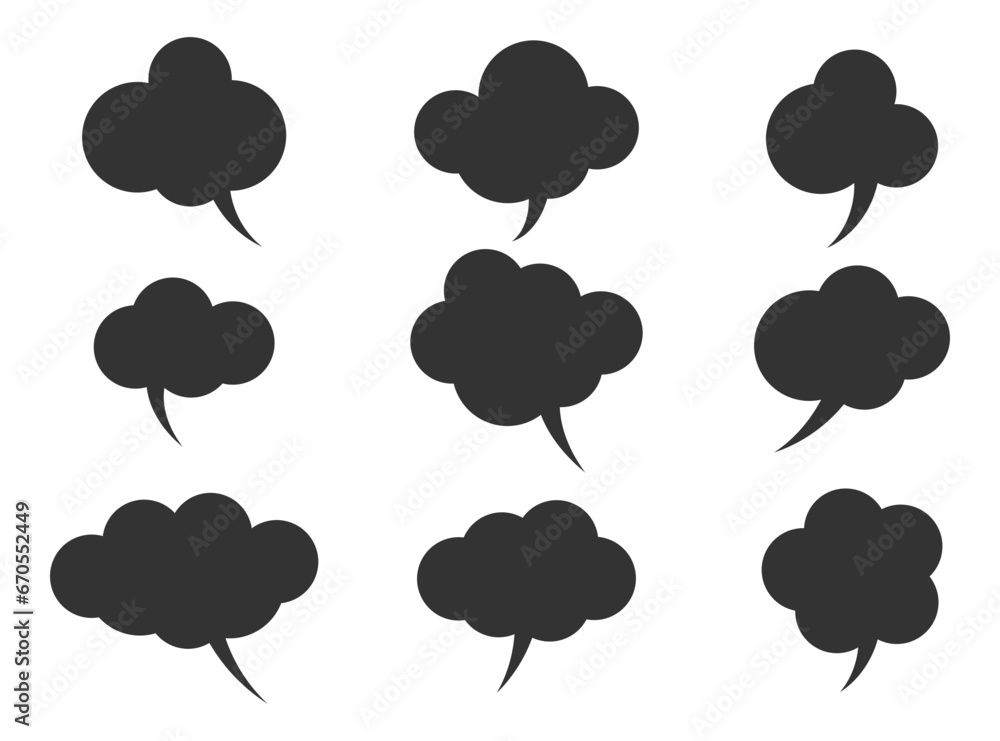Set talk bubbles speech vector. Blank empty bubble icon design elements. Chat on line symbol template. Collection dialogue balloon stickers silhouette. 