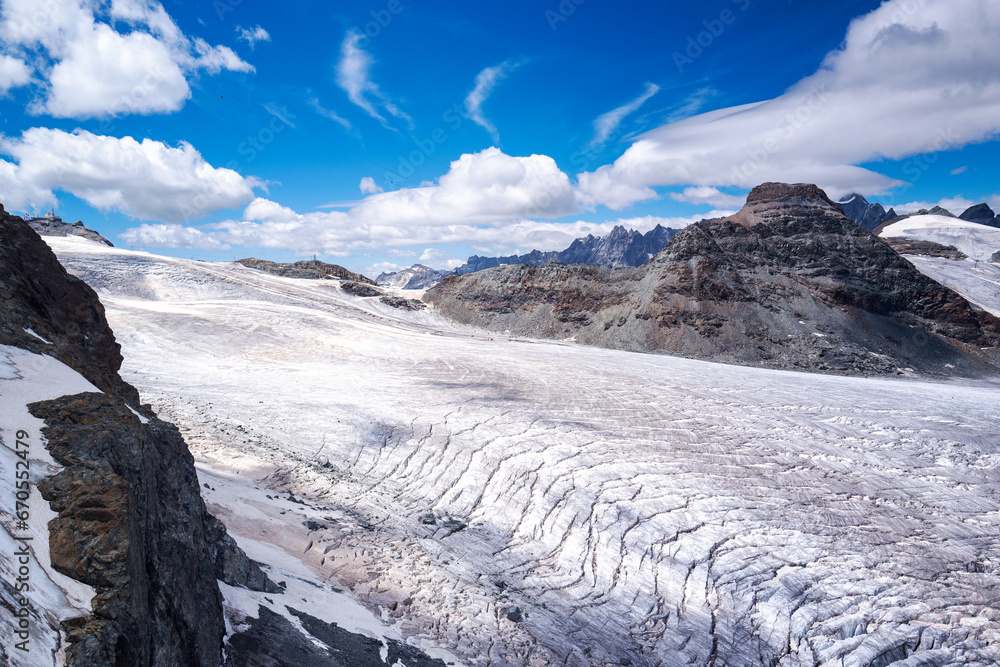 Aerial view of Theodul glacier in summer