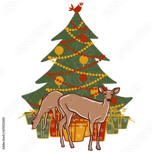 reindeer with christmas tree