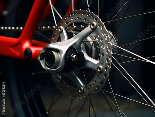 Different parts of a bicycle, chain, seat, disk brake, tire, handle and other parts of a bicycle