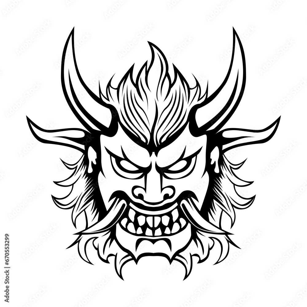 Fototapeta premium Samurai Devil Mask Logo. Ronin Oni Demon Vector Mascot template