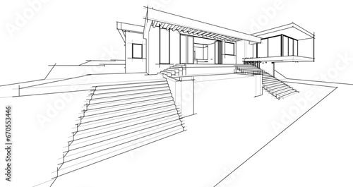 Modern villa architectural 3d rendering