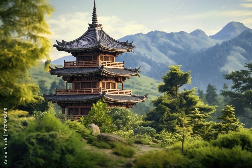 Buddhist Pagoda Amidst Nature's Embrace