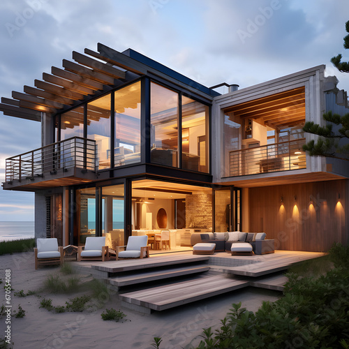 A beach house that combines the rustic charm of coastal homes with a sleek, modern design. © Daniela