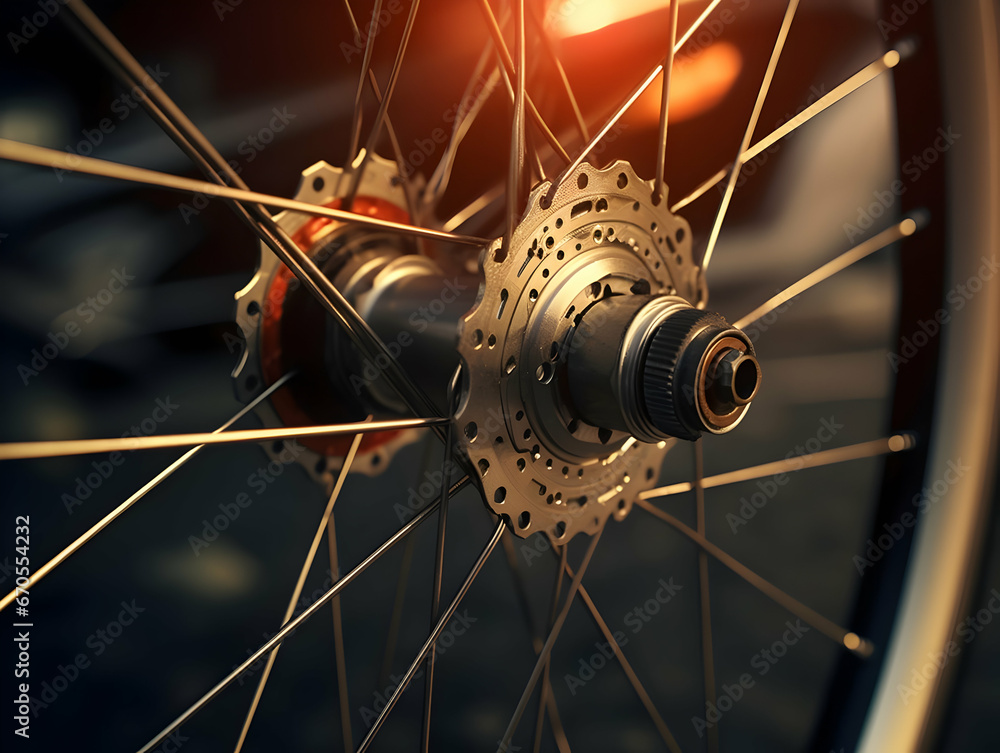 Obraz premium Different parts of a bicycle, chain, seat, disk brake, tire, handle and other parts of a bicycle