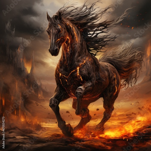 a horse running on fire