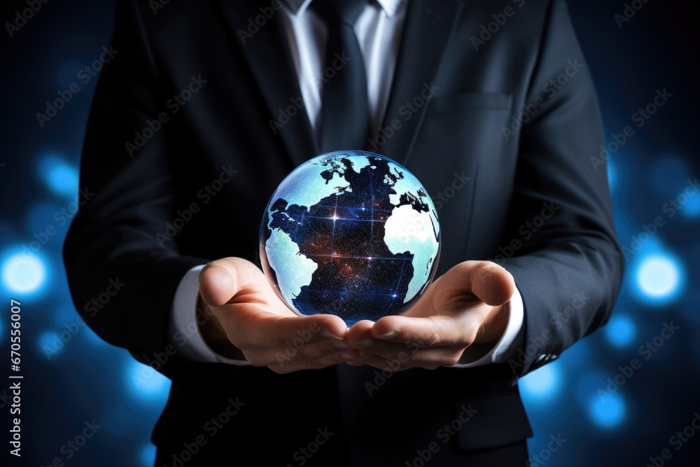 Global Vision: Businessman Embracing the World Global Vision: Businessman Embracing the World