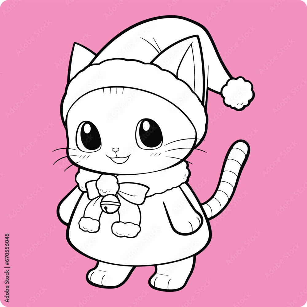 Cute Cat line art Illustration Template Design black and white Feline Christmas Coloring Page v16 Cute Cat line art Illustration Template Design black and white Feline Christmas Coloring Page v16