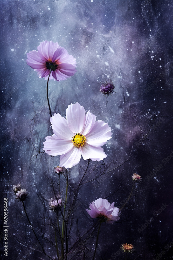 Fleurs de cosmos sur fond gris Fleurs de cosmos sur fond gris