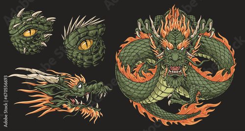 Chinese dragon set stickers colorful