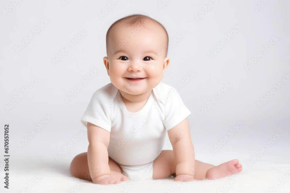 Beautiful sweetheart happy cute smiling baby on light background. Generative AI Beautiful sweetheart happy cute smiling baby on light background. Generative AI
