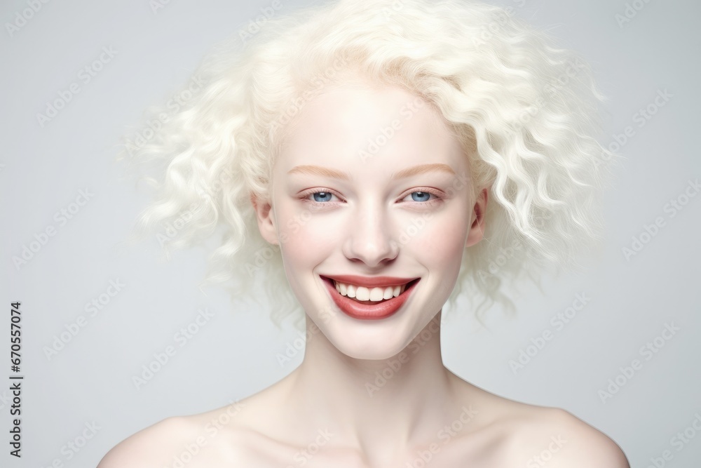 Portrait of beautiful albino woman isolated on white studio background. Beauty, fashion, skincare, cosmetics concept