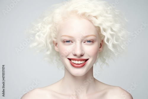 Portrait of beautiful albino woman isolated on white studio background. Beauty, fashion, skincare, cosmetics concept