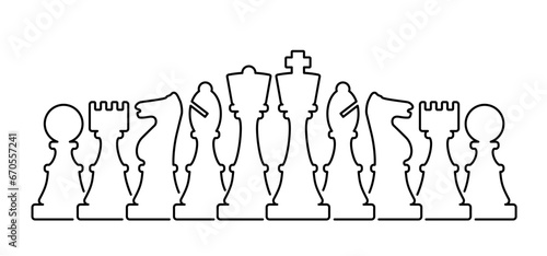Chess pieces tower horse bishop, king queen Chess Board Setup Vector icon or symbol pieces Flat style the starting positions figures pieces tournament strategy silhouette checker board. Square checker