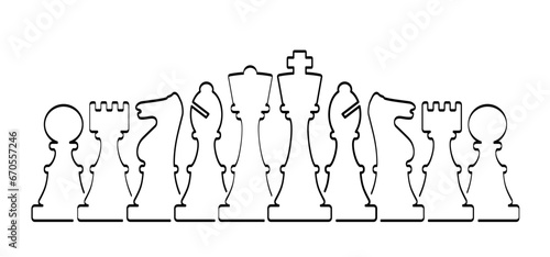 Chess pieces tower horse bishop, king queen Chess Board Setup Vector icon or symbol pieces Flat style the starting positions figures pieces tournament strategy silhouette checker board. Square checker