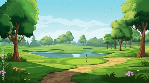 A golf course created in the style of cartoons