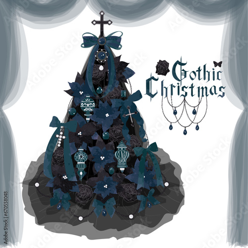 ゴシック　クリスマスツリー　ブルー