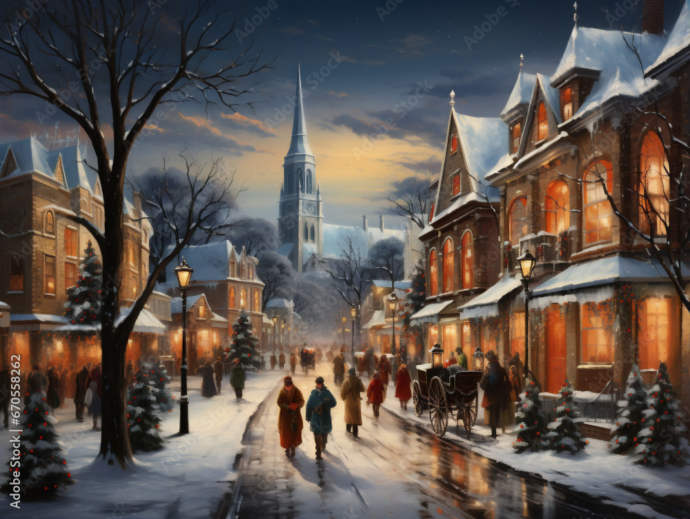 Painting of Christmas and White Winter Day