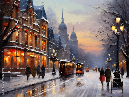 Painting of Christmas and White Winter Day