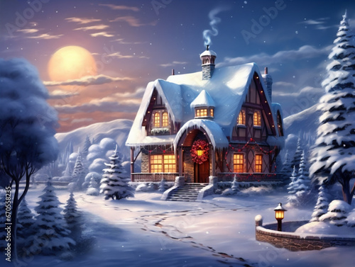 Painting of Christmas and White Winter Day