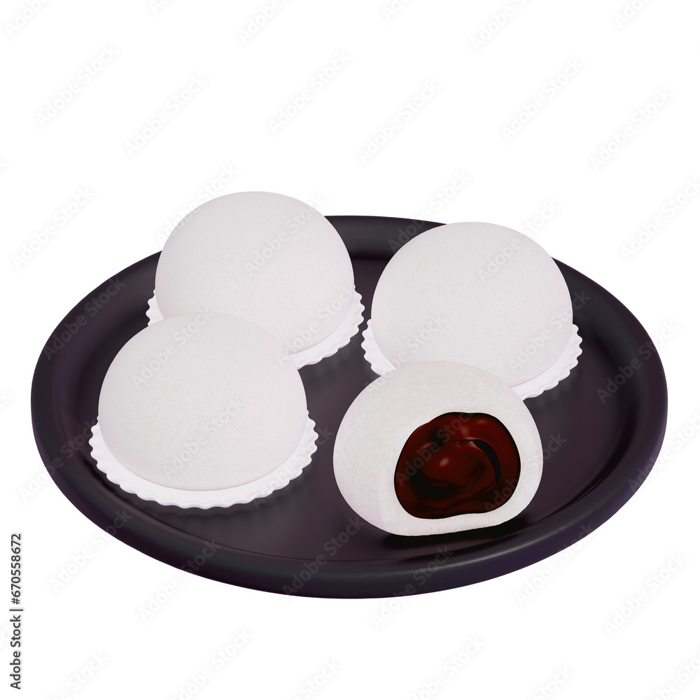 Japanese dessert Red Bean Mochi Delight , 3d rendering on a transparent