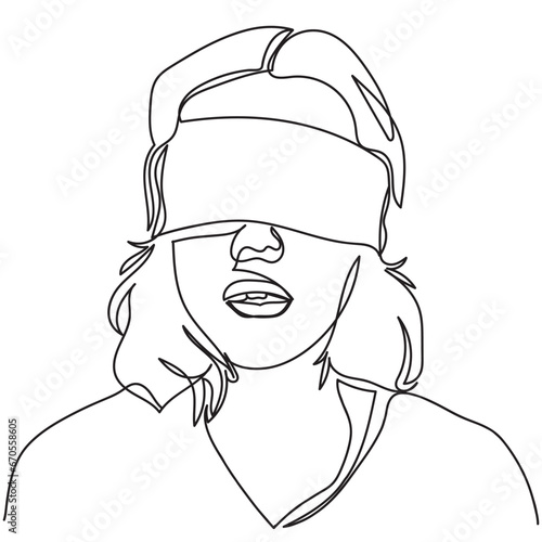 Blindfold on abstract line art. Psychology concept. Blindness, human suffering.portrait with bandaged eyes. Antique king.silence and ignoring the problem.sealed eyes. Denial and resistance to clarity.
